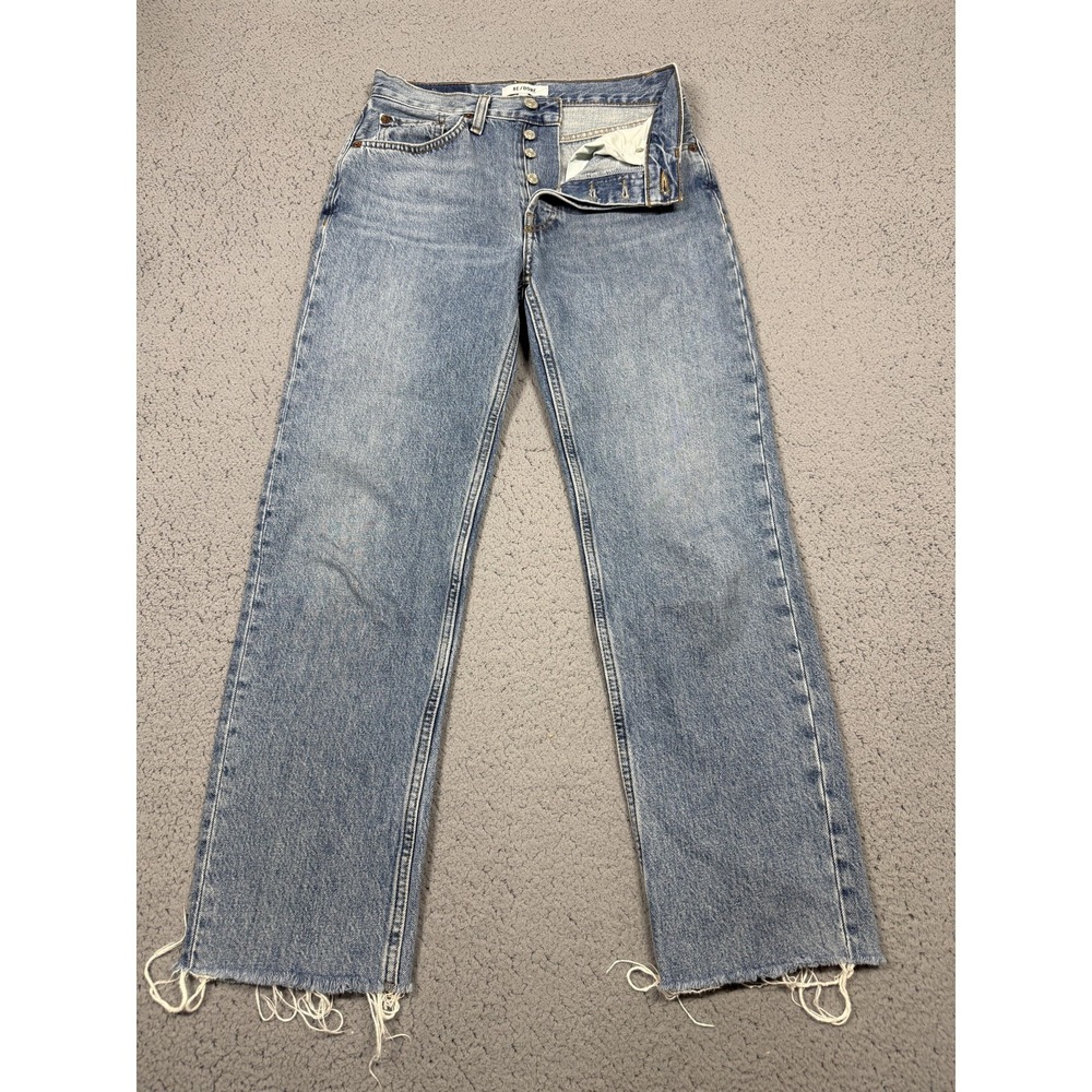 RE/DONE Jeans Womens 25 Blue High Rise Straight‎ Crop Raw Hem Denim Medium Wash